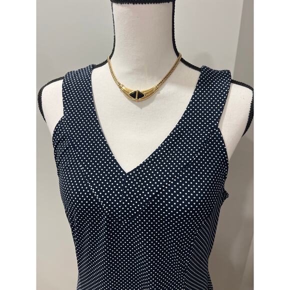 Adrianna Papell Blue Polka Dot Dress, Size M, V-Neck, Asymmetric Hem - Picture 3 of 13